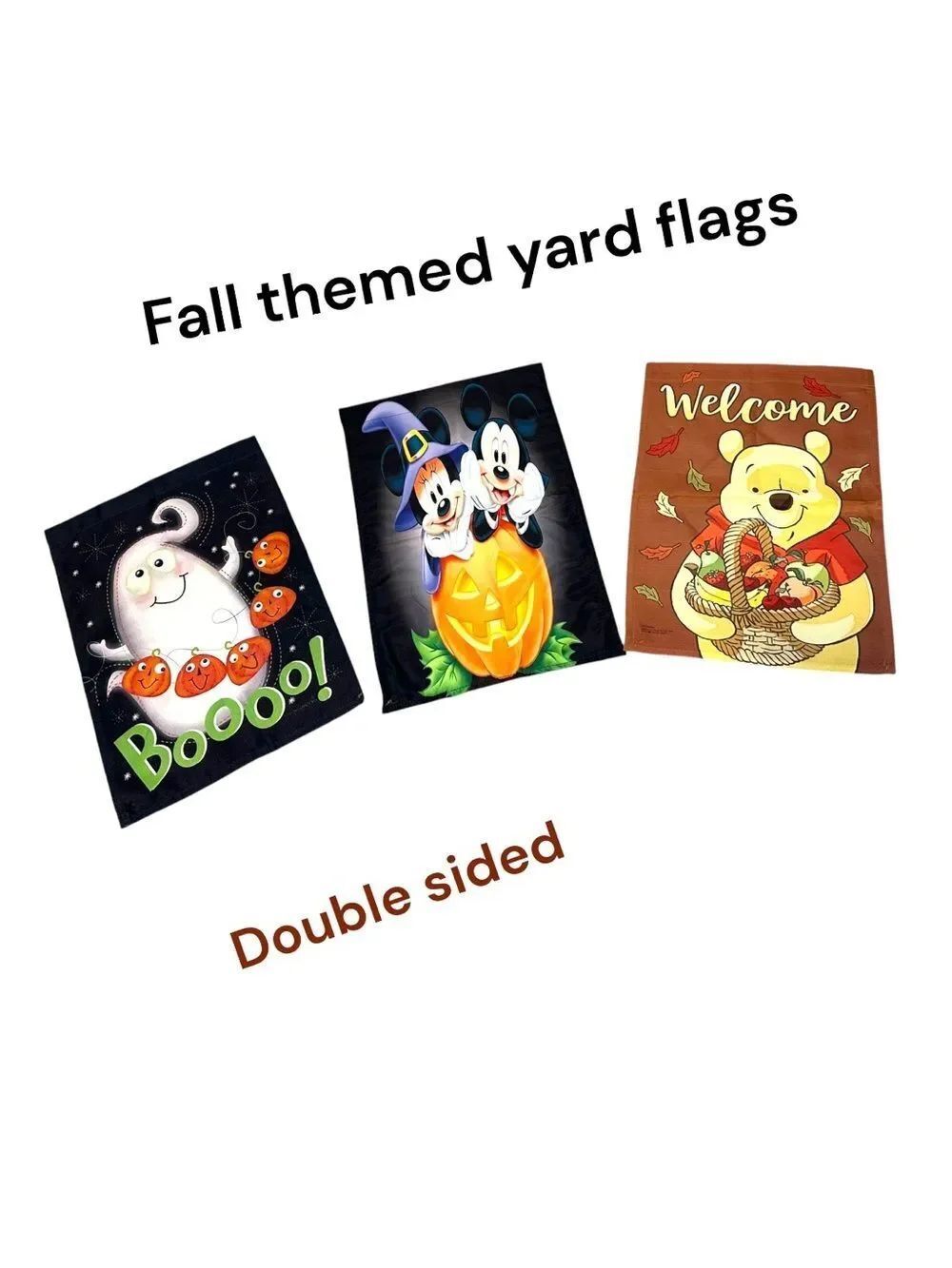 Fall Themed Double-Sided Yard Flags - Ghost, Pumpkin Mickey & Winnie the Pooh